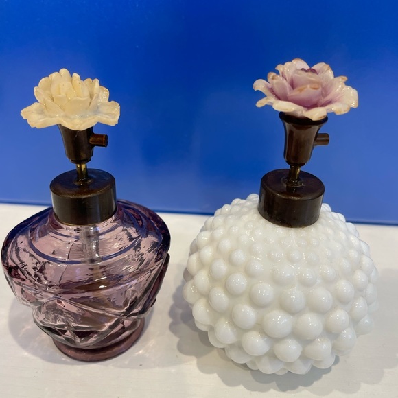Vintage I. W. Rice & Co. Set 2 Perfume Bottle Hobnail Milk & Purple Glass Japan - Picture 13 of 15